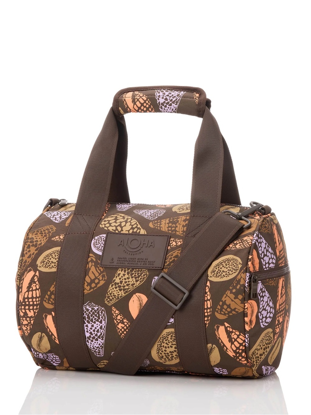 ALOHA Collection “Coconut” Brown Shell-Print Stubby Duffle Bag